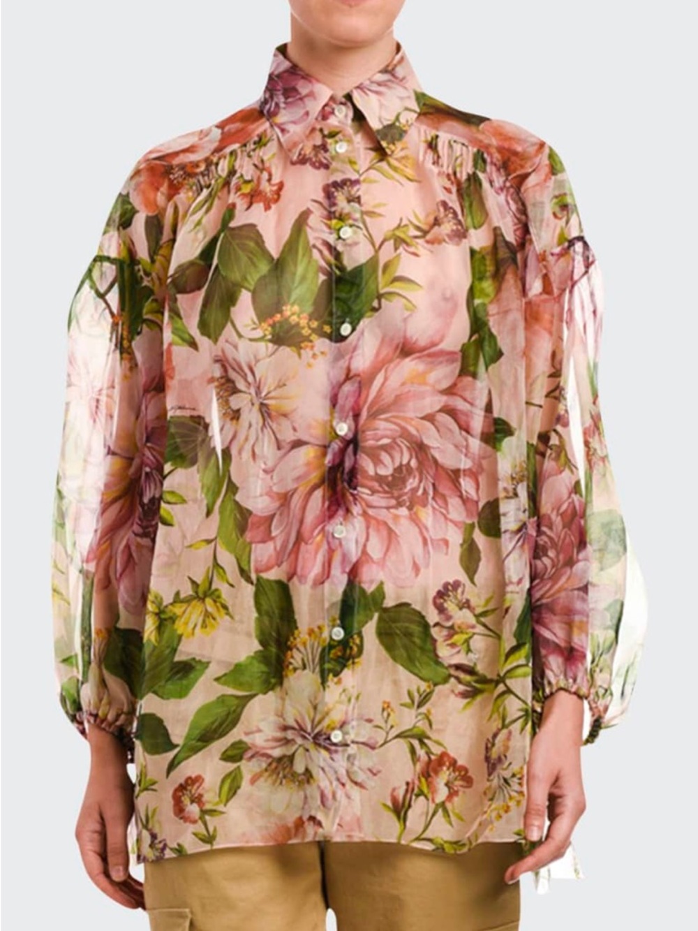 DOLCE & GABBANA Rose-Print Silk Organza Blouse